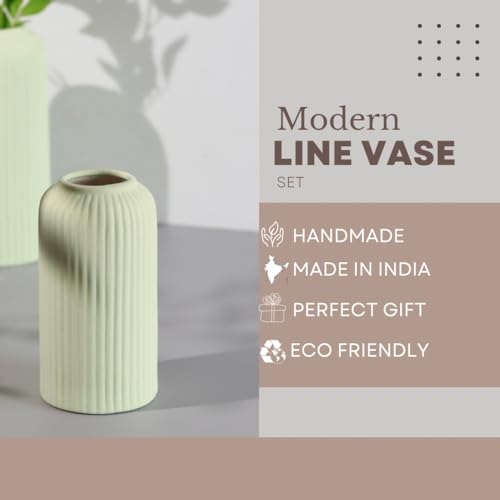 Craftribal's Modern Ceramic Light Green Flower Vase(10 Inches) for Living Room, Flower Pots for Home Decoration, Home Decor, Line Vase,Ribbed Vase - Image 2