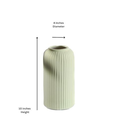 Craftribal's Modern Ceramic Light Green Flower Vase(10 Inches) for Living Room, Flower Pots for Home Decoration, Home Decor, Line Vase,Ribbed Vase - Image 3