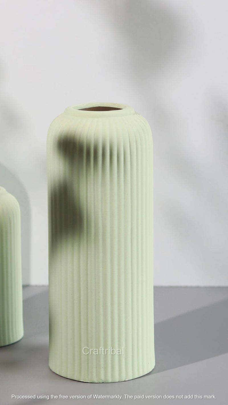 Craftribal's Modern Ceramic Light Green Flower Vase(10 Inches) for Living Room, Flower Pots for Home Decoration, Home Decor, Line Vase,Ribbed Vase - Image 4
