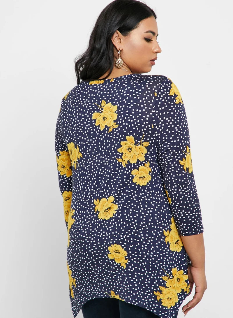 EVANS Floral Print Pintuck Detail Top