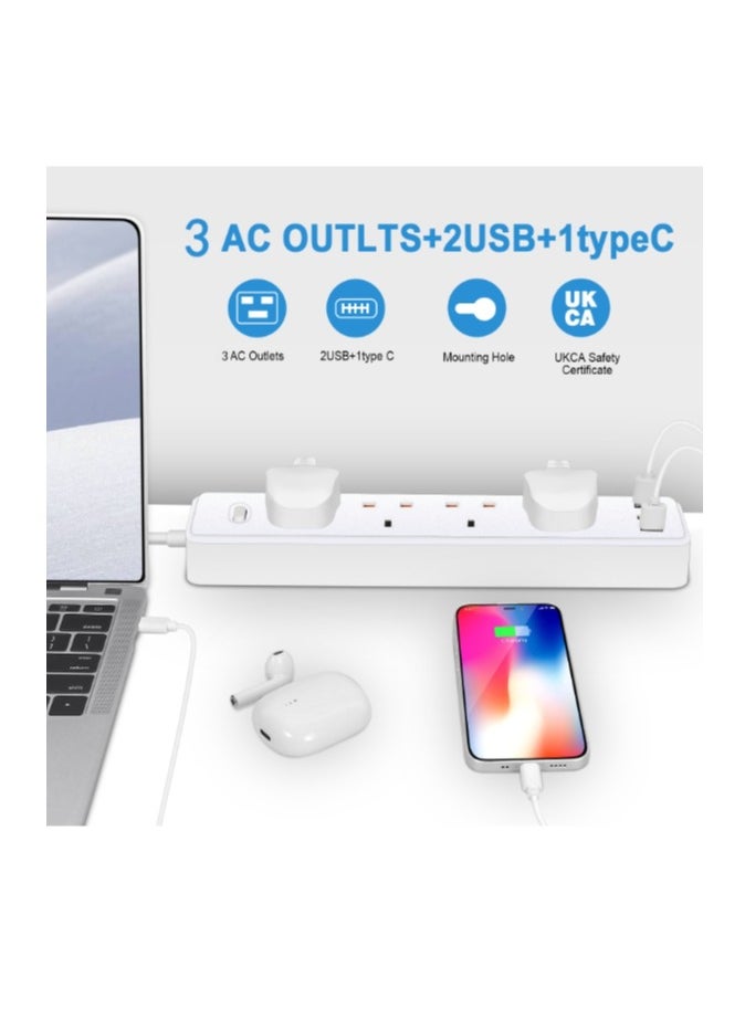 جورفنت كابل تمديد طاقة، 3 منافذ (منفذين USB + 1 منفذ Type-C)، مأخذ كهربائي مناسب للاستخدام في المنزل، السفر، الملحقات الخاصة بالألعاب، منظم الأسلاك، تمديد كهربائي.  - Image 2