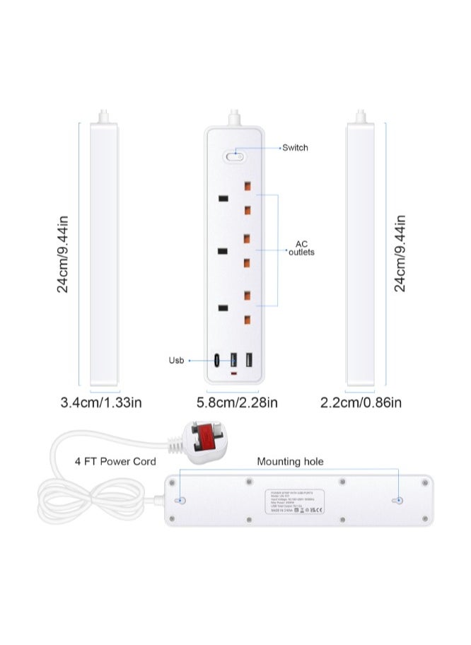 جورفنت كابل تمديد طاقة، 3 منافذ (منفذين USB + 1 منفذ Type-C)، مأخذ كهربائي مناسب للاستخدام في المنزل، السفر، الملحقات الخاصة بالألعاب، منظم الأسلاك، تمديد كهربائي.  - Image 4