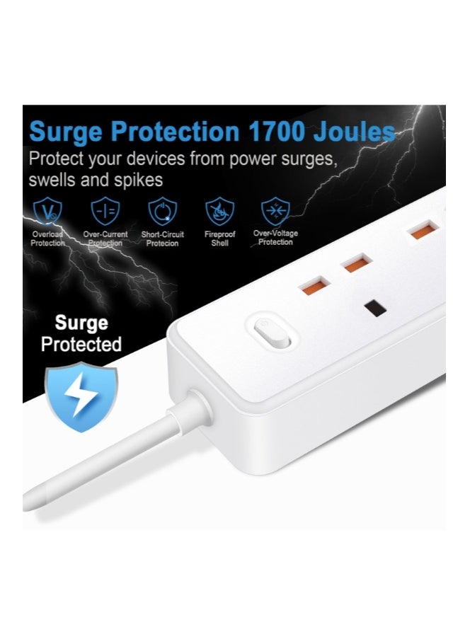 جورفنت كابل تمديد طاقة، 3 منافذ (منفذين USB + 1 منفذ Type-C)، مأخذ كهربائي مناسب للاستخدام في المنزل، السفر، الملحقات الخاصة بالألعاب، منظم الأسلاك، تمديد كهربائي.  - Image 3