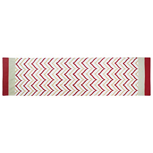 Dekor World Chevron Printed Red Cotton Table Runner (33x180cm) (Pack of 1 Piece)-6 Seater Dinning & Center Table - Image 3