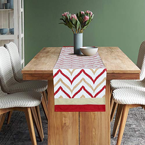 Dekor World Chevron Printed Red Cotton Table Runner (33x180cm) (Pack of 1 Piece)-6 Seater Dinning & Center Table - Image 1