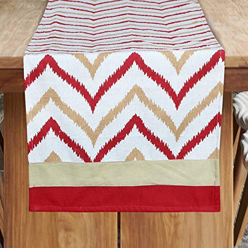 Dekor World Chevron Printed Red Cotton Table Runner (33x180cm) (Pack of 1 Piece)-6 Seater Dinning & Center Table - Image 2