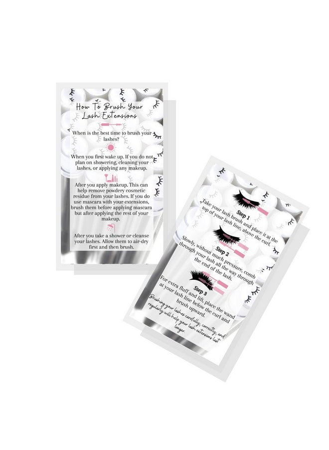 Boutique Marketing LLC How To Brush Lash Extensions Aftercare Cards 50 Pack Matches Lash Print Lash Brush Wands White With Pink Design  - Image 1