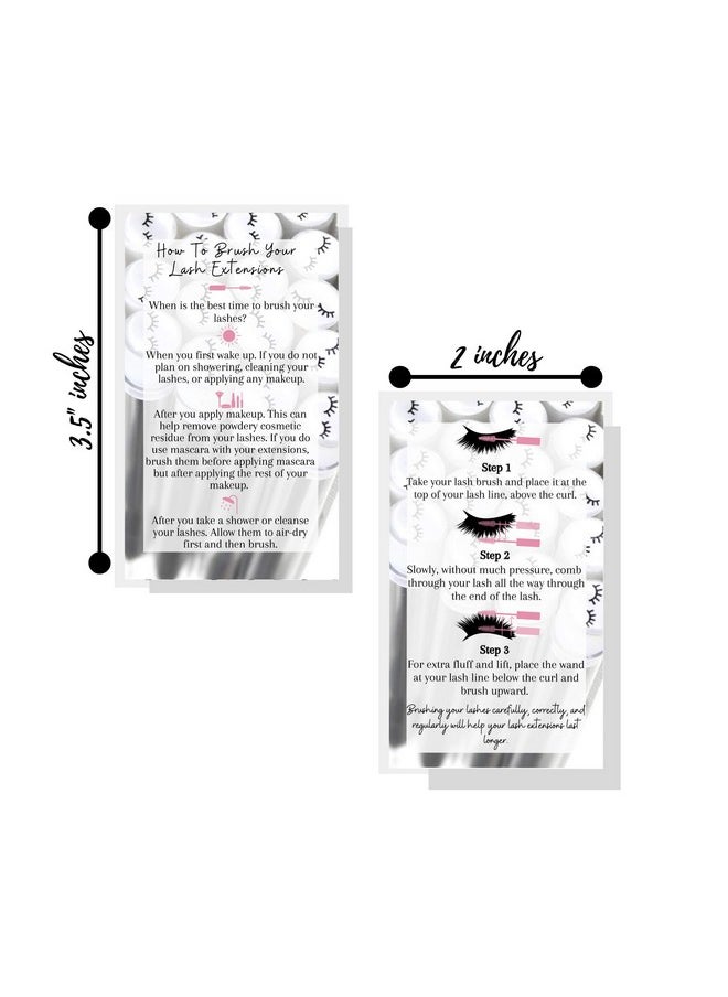 Boutique Marketing LLC How To Brush Lash Extensions Aftercare Cards 50 Pack Matches Lash Print Lash Brush Wands White With Pink Design  - Image 3