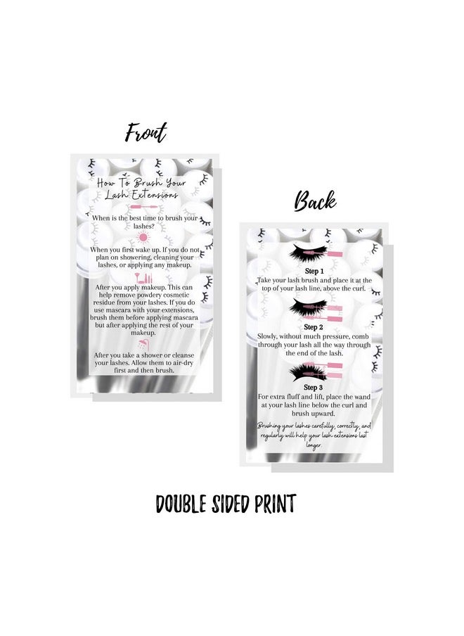 Boutique Marketing LLC How To Brush Lash Extensions Aftercare Cards 50 Pack Matches Lash Print Lash Brush Wands White With Pink Design  - Image 4