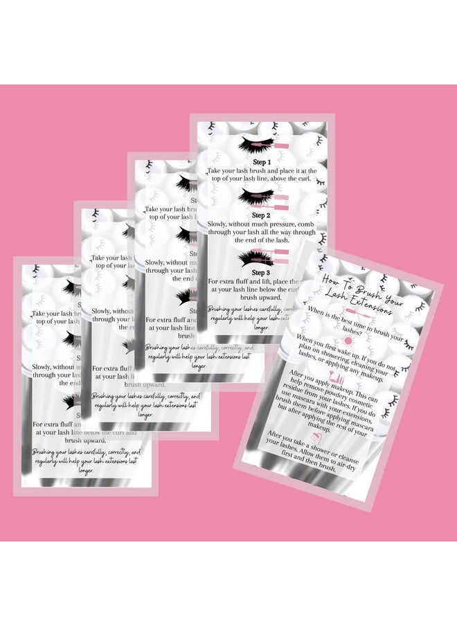 Boutique Marketing LLC How To Brush Lash Extensions Aftercare Cards 50 Pack Matches Lash Print Lash Brush Wands White With Pink Design  - Image 5
