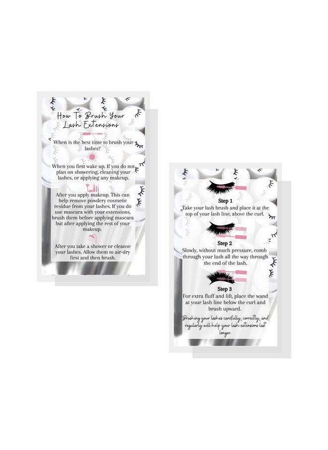 Boutique Marketing LLC How To Brush Lash Extensions Aftercare Cards 50 Pack Matches Lash Print Lash Brush Wands White With Pink Design  - Image 2