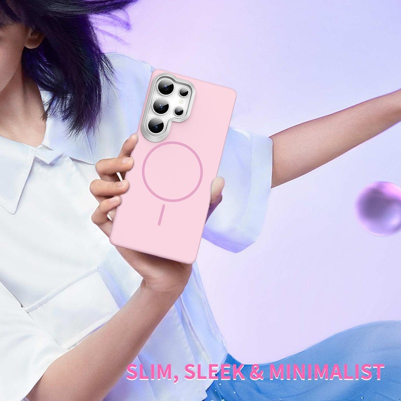 erorex For Samsung Galaxy S24 FE 5G Gold Armor PC Thin Circle MagSafe Shockproof Phone Case(Pink) - Image 5