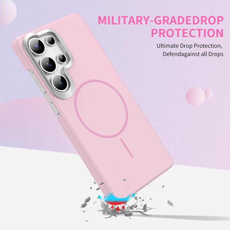 erorex For Samsung Galaxy S24 FE 5G Gold Armor PC Thin Circle MagSafe Shockproof Phone Case(Pink) - Image 2