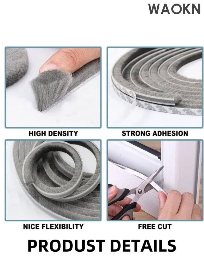 WAOKN 10 meter sealing strip, self-adhesive brush for door sealing, felt for door and window sealing strip, insulation sealing strip for door and window sealing, brush sealing strip, windproof wool strip for door gap, 9mm wide and 9mm thick, gray. - Image 2
