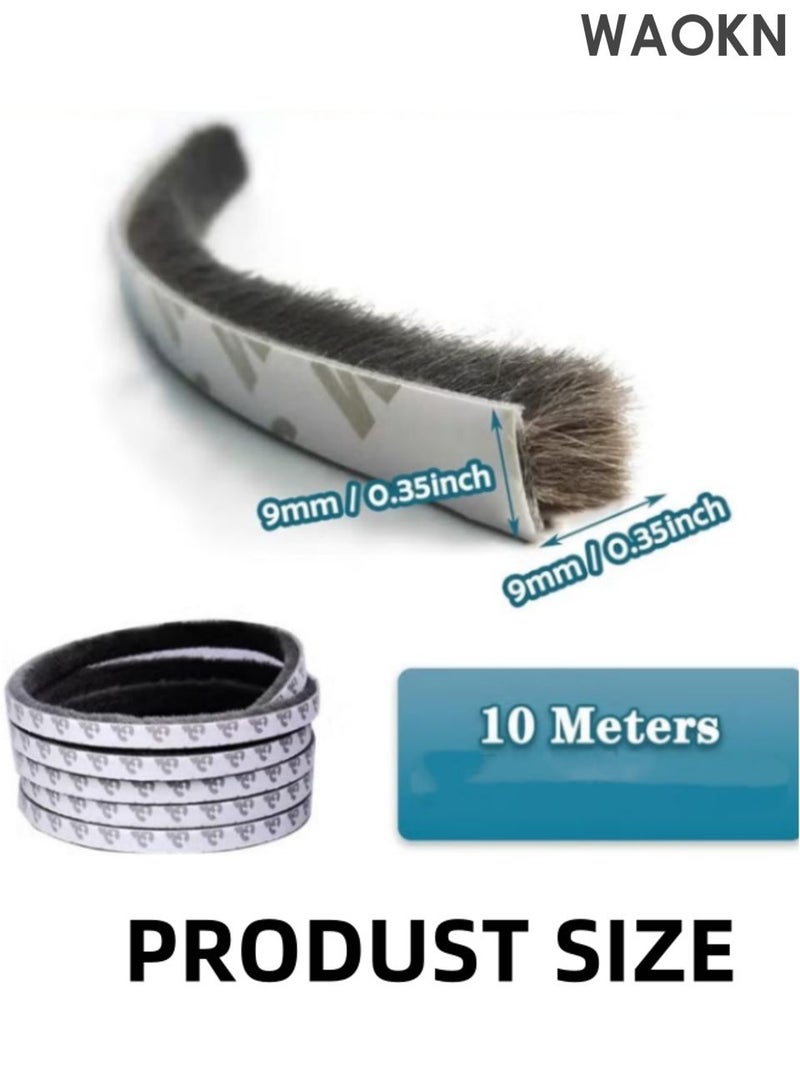 WAOKN 10 meter sealing strip, self-adhesive brush for door sealing, felt for door and window sealing strip, insulation sealing strip for door and window sealing, brush sealing strip, windproof wool strip for door gap, 9mm wide and 9mm thick, gray. - Image 4