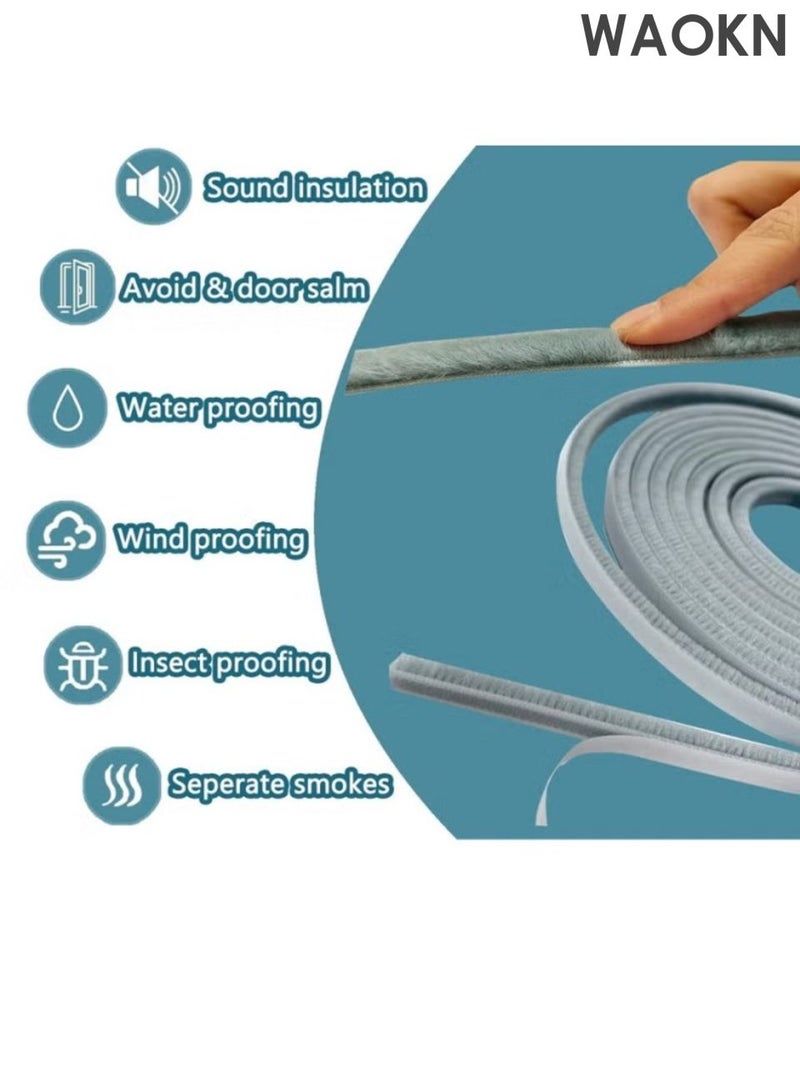 WAOKN 10 meter sealing strip, self-adhesive brush for door sealing, felt for door and window sealing strip, insulation sealing strip for door and window sealing, brush sealing strip, windproof wool strip for door gap, 9mm wide and 9mm thick, gray. - Image 5