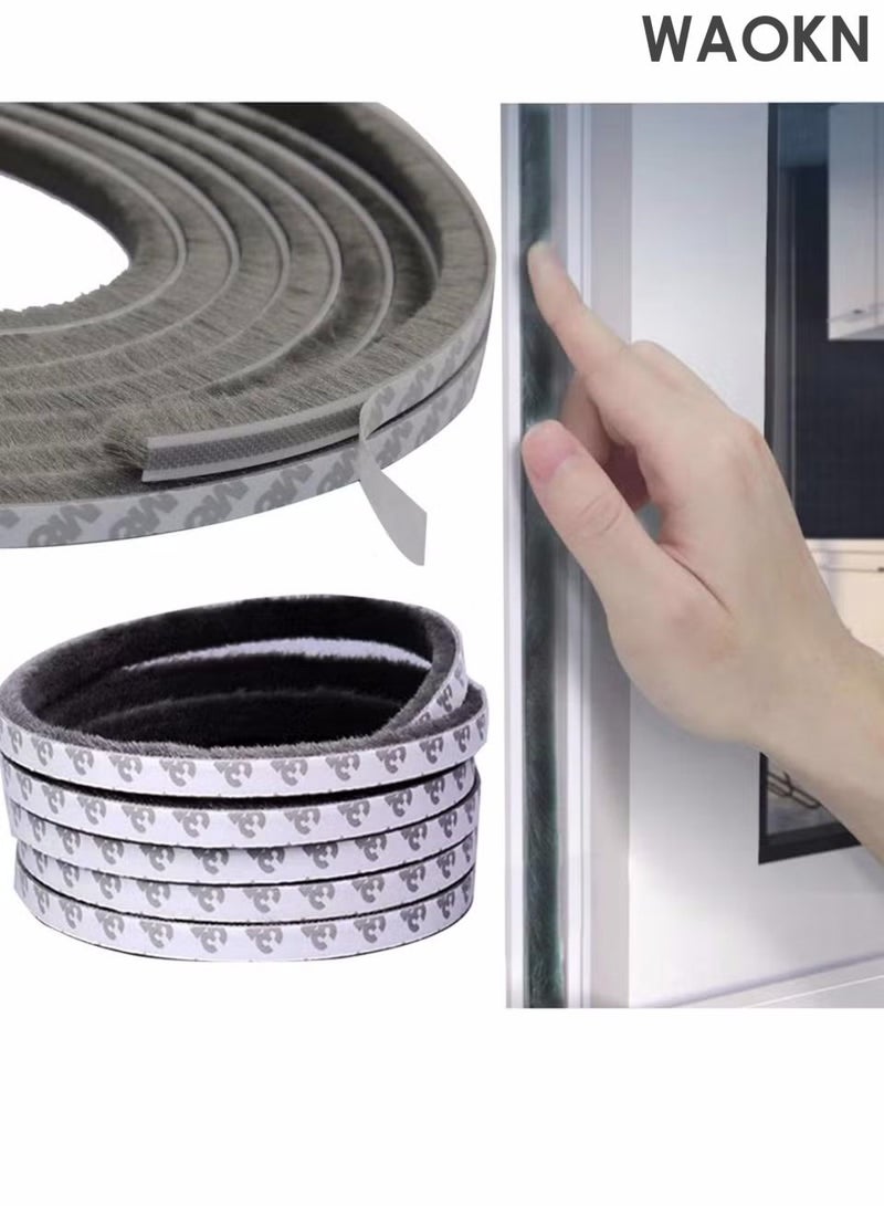 WAOKN 10 meter sealing strip, self-adhesive brush for door sealing, felt for door and window sealing strip, insulation sealing strip for door and window sealing, brush sealing strip, windproof wool strip for door gap, 9mm wide and 9mm thick, gray. - Image 1