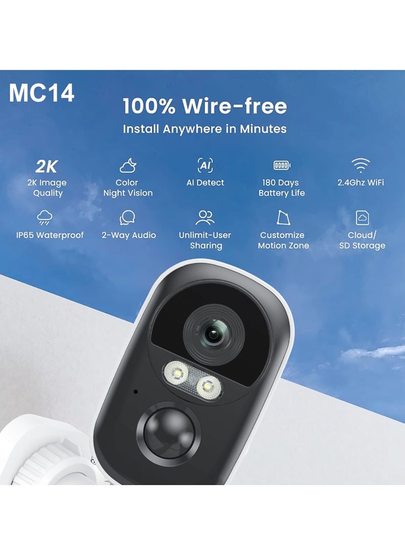 Generic - 2K Security Camera with Color Night Vision, AI Motion Detection, 180-Day Battery Life, IP65 Waterproof, 2-Way Audio & Cloud/SD Storage - Image 1