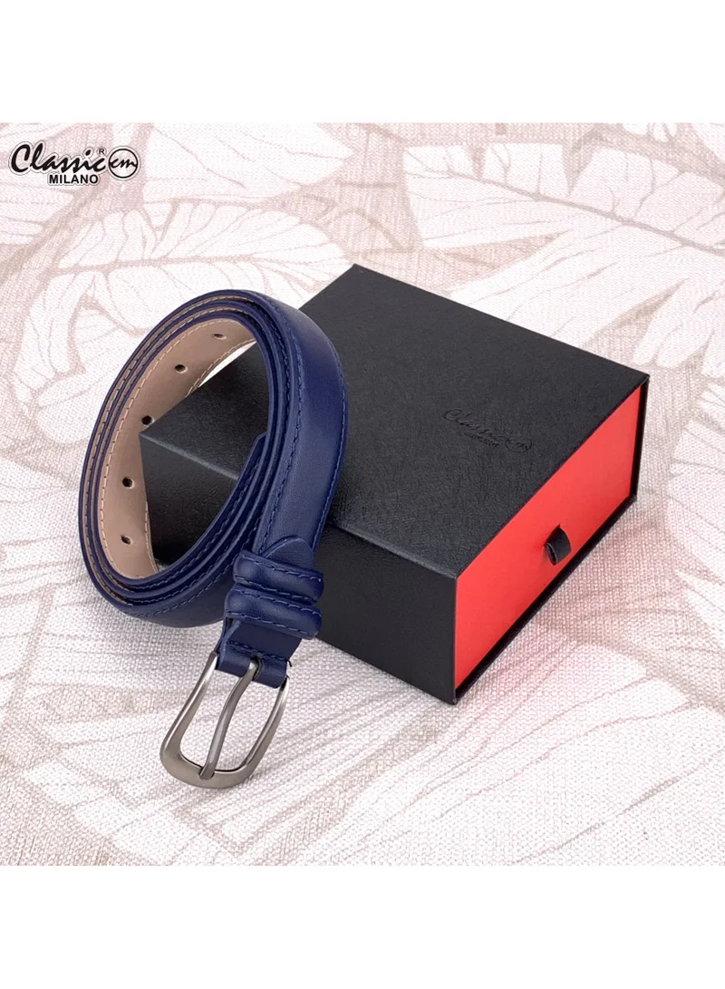 Classic Milano Blue (SGPU28) Classic Milano Women's Belt with Gift Box; Faux Leather Ladies Belt for Dresses, Jeans & Gowns; Stylish Womens Belt; Adjustable Girls Belt; Belt for Women | Full Length: 110 CM (Free Size - Fits up to the waist of 40 Inches / 100 CM) for Women | Best Price UAE