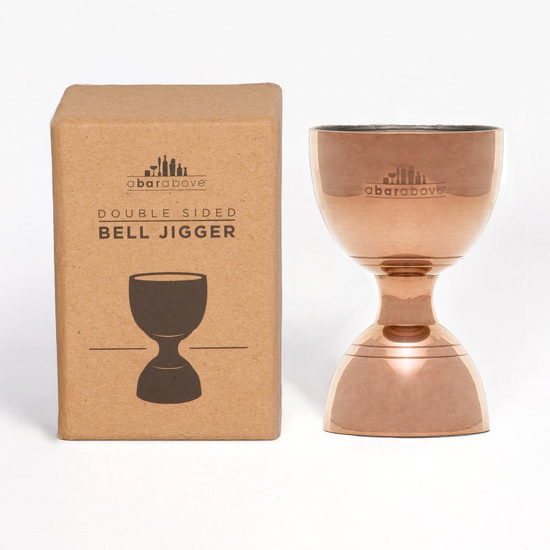 A Bar Above Premium Bell Jigger 304 Stainless Steel Double Cocktail Jigger with 10 Internal Measurements Heavy Duty Professional Tool for Bartending Antique Copper Finish Ergonomic Design 1 Pack