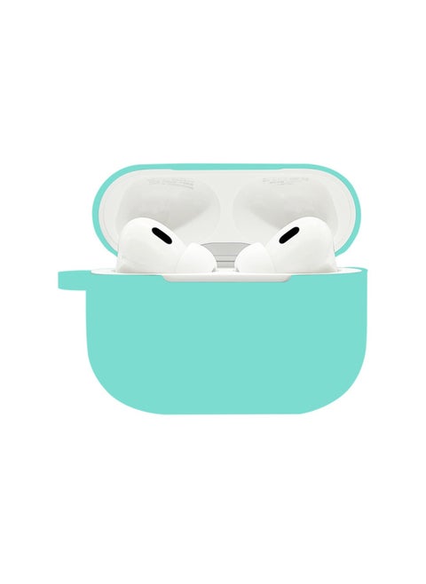 Suitable For Airpods Pro2 Protective Case Silicone Case Airpods4 Apple Wireless Bluetooth Headset Case-Color:Mint Color (with Hanging Ears 1.2mm)-Applicable Models:Airpods 3+metal Hook+pearl Bag Packaging