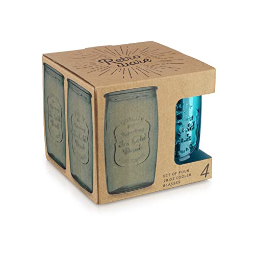 Glaver's Highball Glasses Set of 4 – 20oz Artistic Ice-Cold Pretty Blue – Vintage Glassware with Embossed Logo – Beverage Drinking Glasses for Water, Juice, Cocktails. Hand Wash. - Image 5