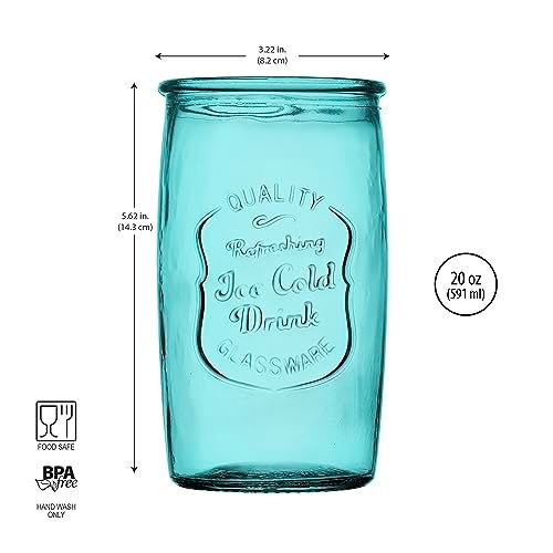 Glaver's Highball Glasses Set of 4 – 20oz Artistic Ice-Cold Pretty Blue – Vintage Glassware with Embossed Logo – Beverage Drinking Glasses for Water, Juice, Cocktails. Hand Wash. - Image 3