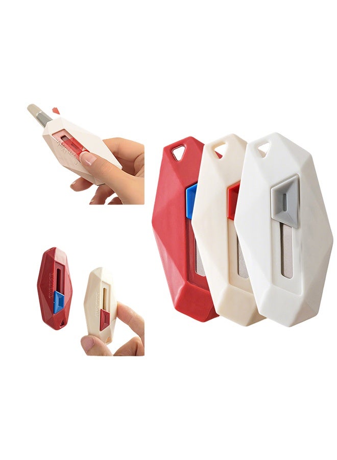 3 Pcs Safety Box Cutter,Package Opener for Cardboard, Automatic Retractable Magnetic & Portable Mini Utility Knife - Image 1