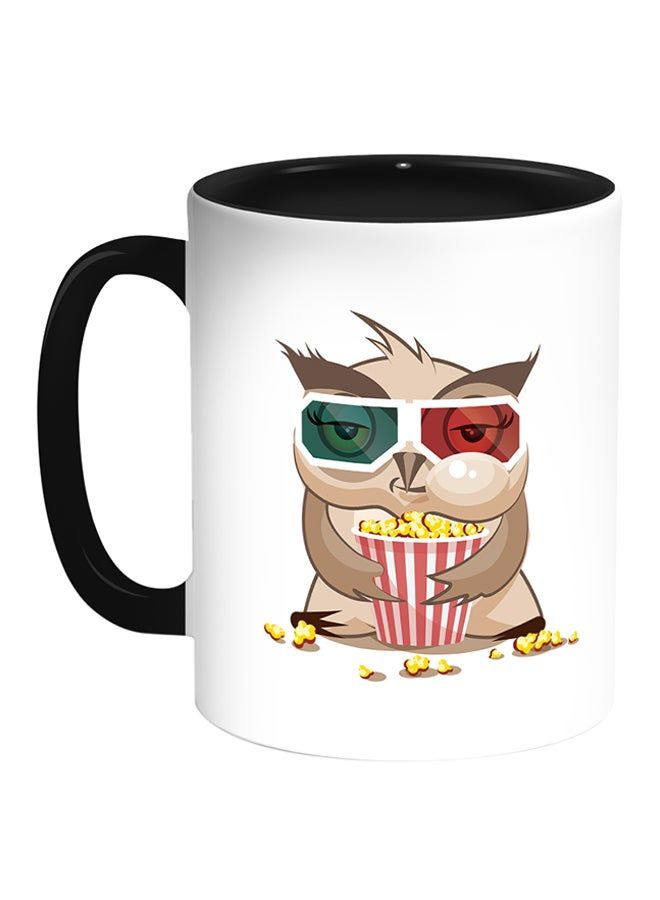 RKN Owl Printed Coffee Mug White/Black 11ounce - Image 1