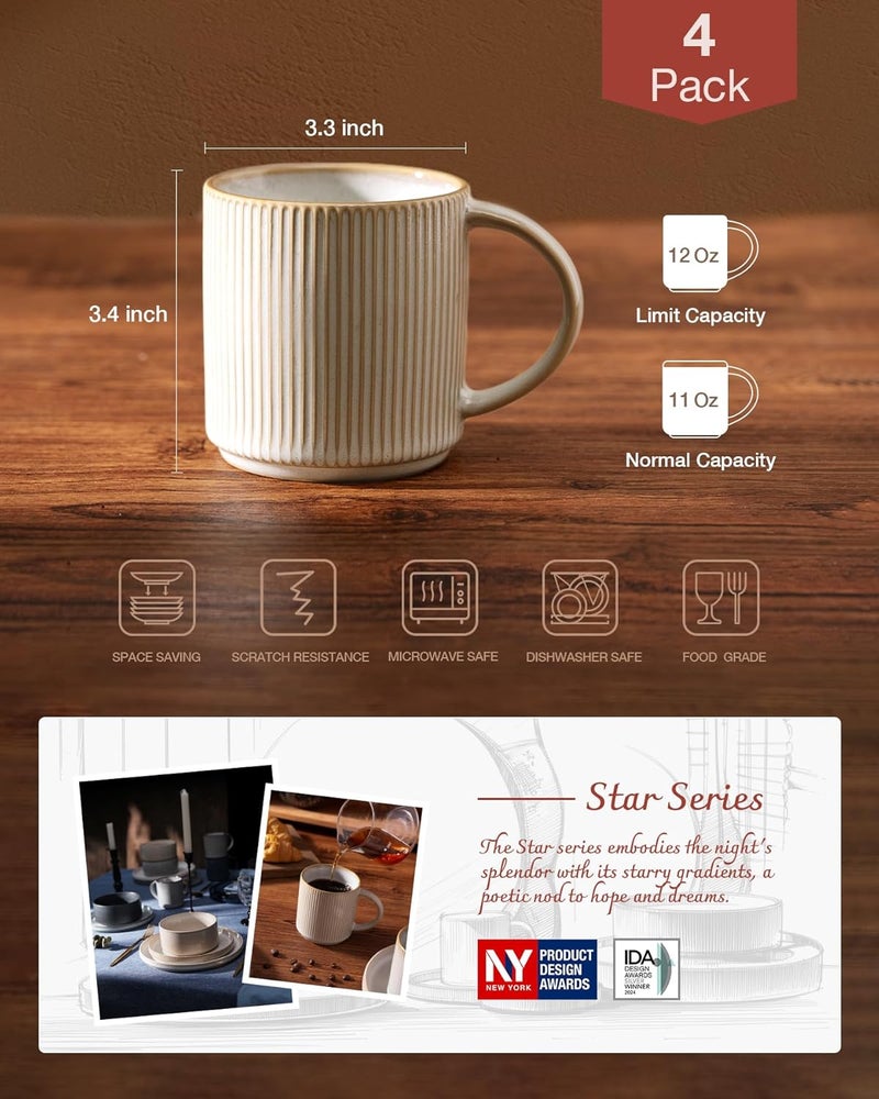 famiware 4 Pieces Coffee Mug Set, 12 oz Ceramic Mugs for Coffee, Tea, Cocoa, and More - Image 3