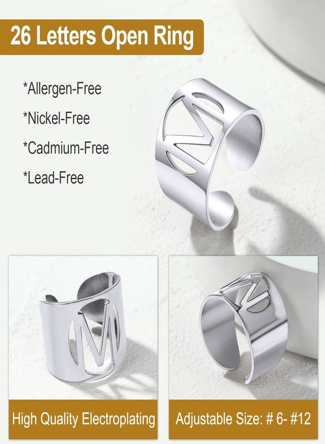 KeyStyle Womens Letter Rings R, Stainless Steel Captial Initial Adjustable Cuff Ring For Rapper - Image 5