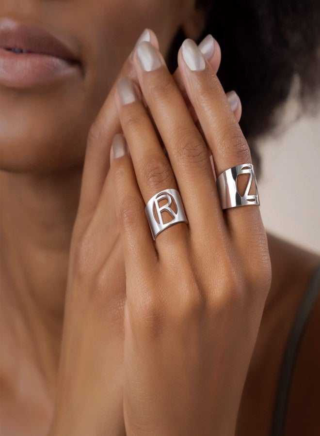 KeyStyle Womens Letter Rings R, Stainless Steel Captial Initial Adjustable Cuff Ring For Rapper - Image 3