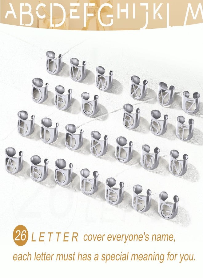 KeyStyle Womens Letter Rings R, Stainless Steel Captial Initial Adjustable Cuff Ring For Rapper - Image 4