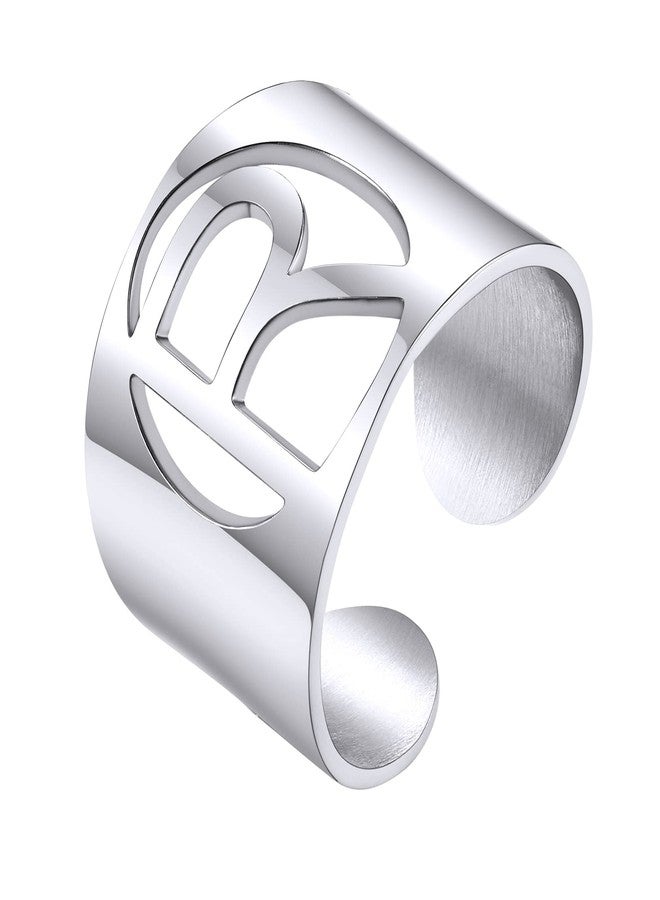 KeyStyle Womens Letter Rings R, Stainless Steel Captial Initial Adjustable Cuff Ring For Rapper - Image 1