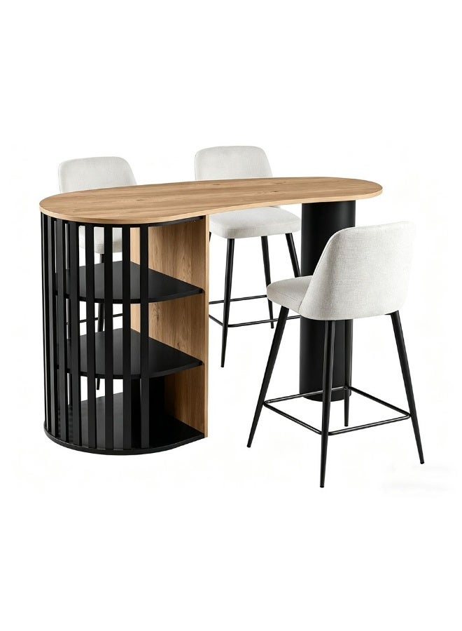 DANUBE HOME Nordland Bar Table With Open Shelves | Sturdy Dining Table Without Chairs | Modern Design Desk Furniture For Kitchen, Mini Bar And Dining Room L145xW68xH90cm - Oak/Black - Image 5