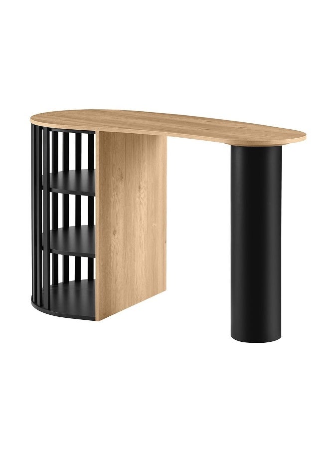 DANUBE HOME Nordland Bar Table With Open Shelves | Sturdy Dining Table Without Chairs | Modern Design Desk Furniture For Kitchen, Mini Bar And Dining Room L145xW68xH90cm - Oak/Black - Image 3
