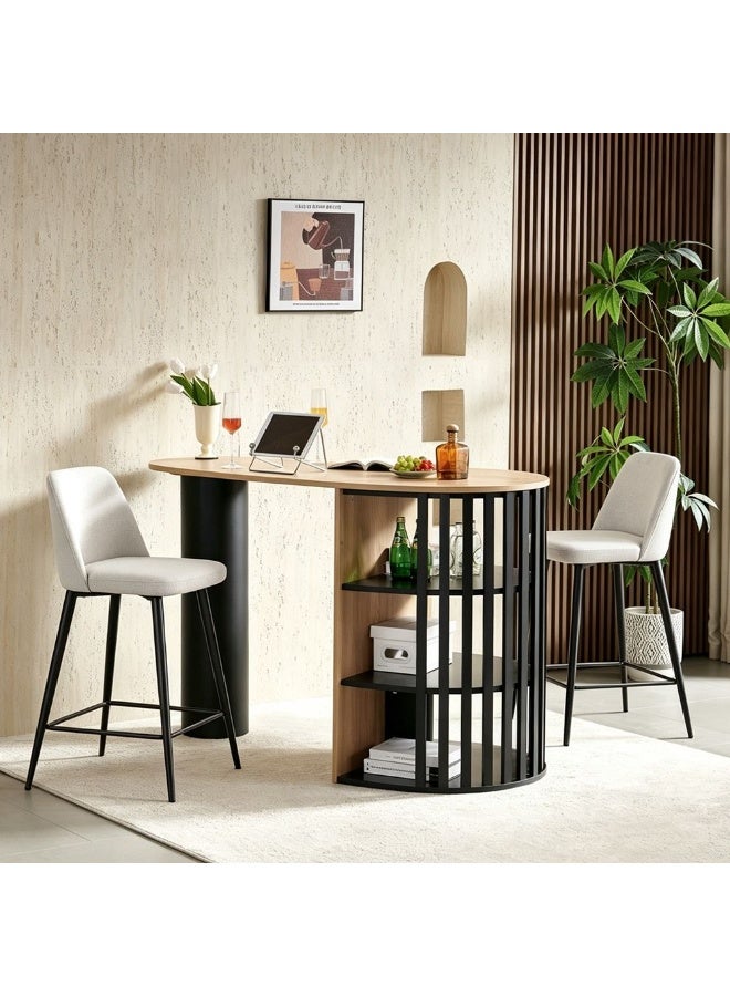 DANUBE HOME Nordland Bar Table With Open Shelves | Sturdy Dining Table Without Chairs | Modern Design Desk Furniture For Kitchen, Mini Bar And Dining Room L145xW68xH90cm - Oak/Black - Image 1
