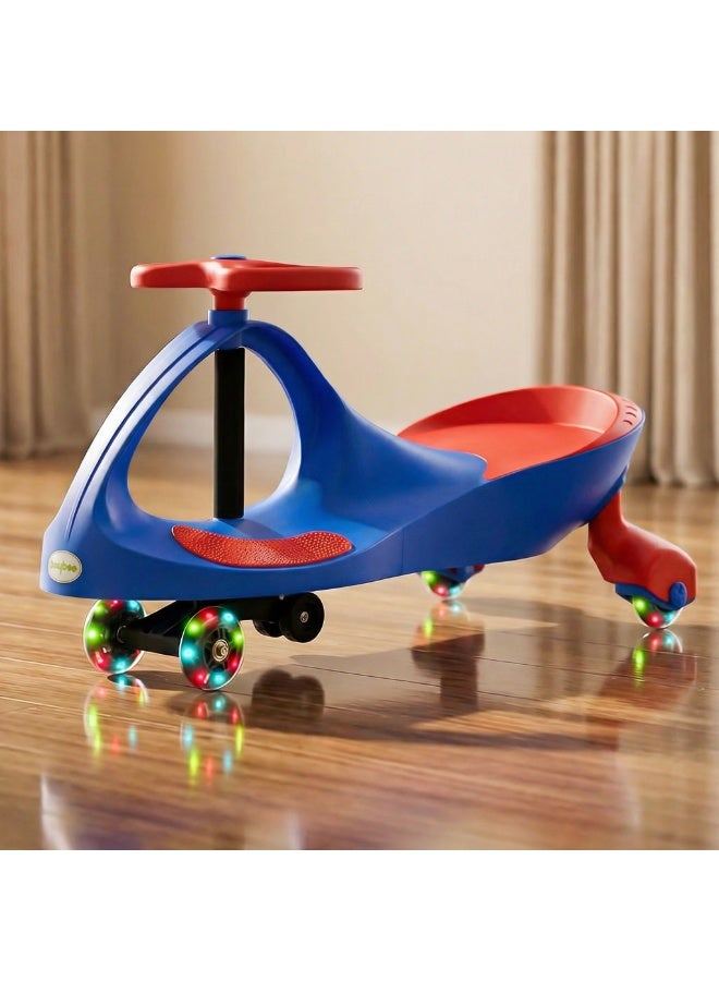 BAYBEE Unicorn Magic Car for Kids Push Ride On Baby Cars with Scratch Free Pu LED Wheels Push Cars Ride on Car for Kids Cars Ride on Toy Swing Cars for Kids 3+ Years Boys Girls Blue Red - Image 1