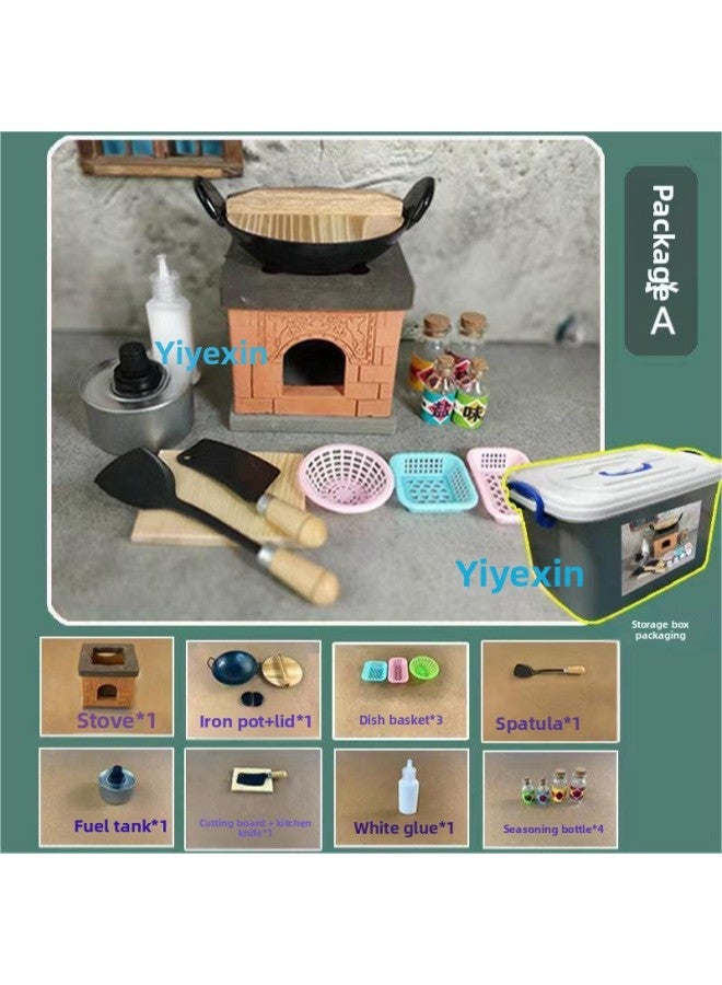 Internet Celebrating Small Kitchen Cooking Full Set Toys For Cooking Mini Real Edition Children's Stove Miniature Edible Cookware-Color:Storage Box Real Cooking Set A - Image 1