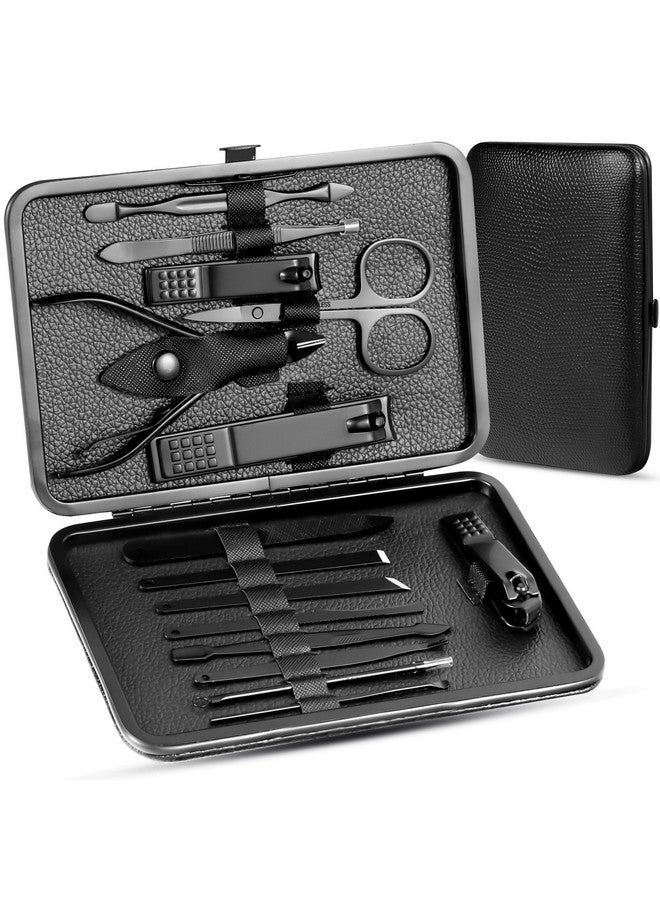 QLNE Manicure Pedicure Kit Nail Clippers Set Fingernails & Toenails Vibrissac Scissor 5 Pieces Best Care Tools For Man & Women With Travel Case (Gray/Black_A) (Dark 15 Pieces) - Image 1