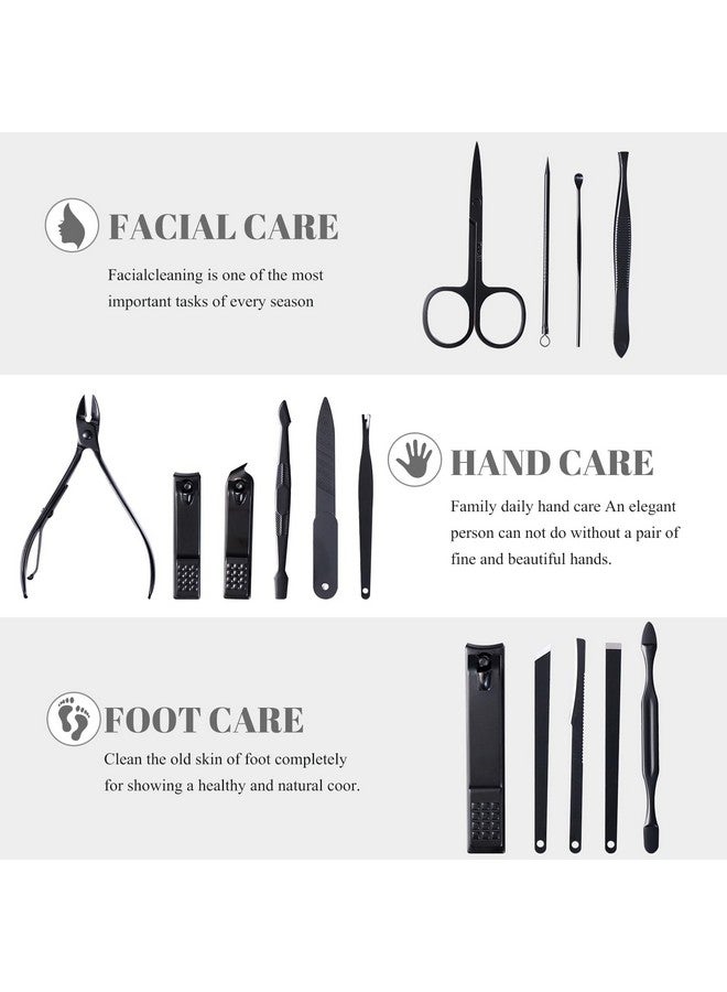 QLNE Manicure Pedicure Kit Nail Clippers Set Fingernails & Toenails Vibrissac Scissor 5 Pieces Best Care Tools For Man & Women With Travel Case (Gray/Black_A) (Dark 15 Pieces) - Image 2