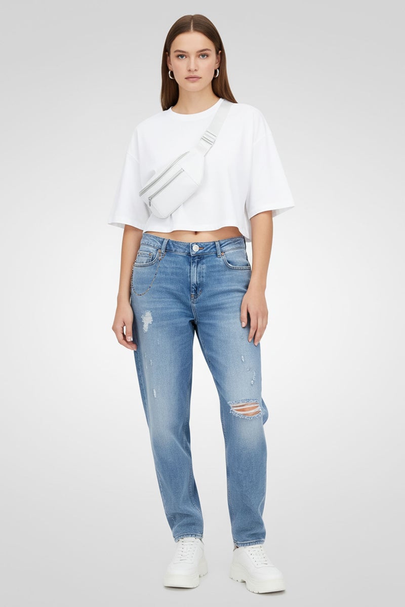 Replay Women Tapered Fit Washed Stretchable Jeans, Light Blue - Image 2
