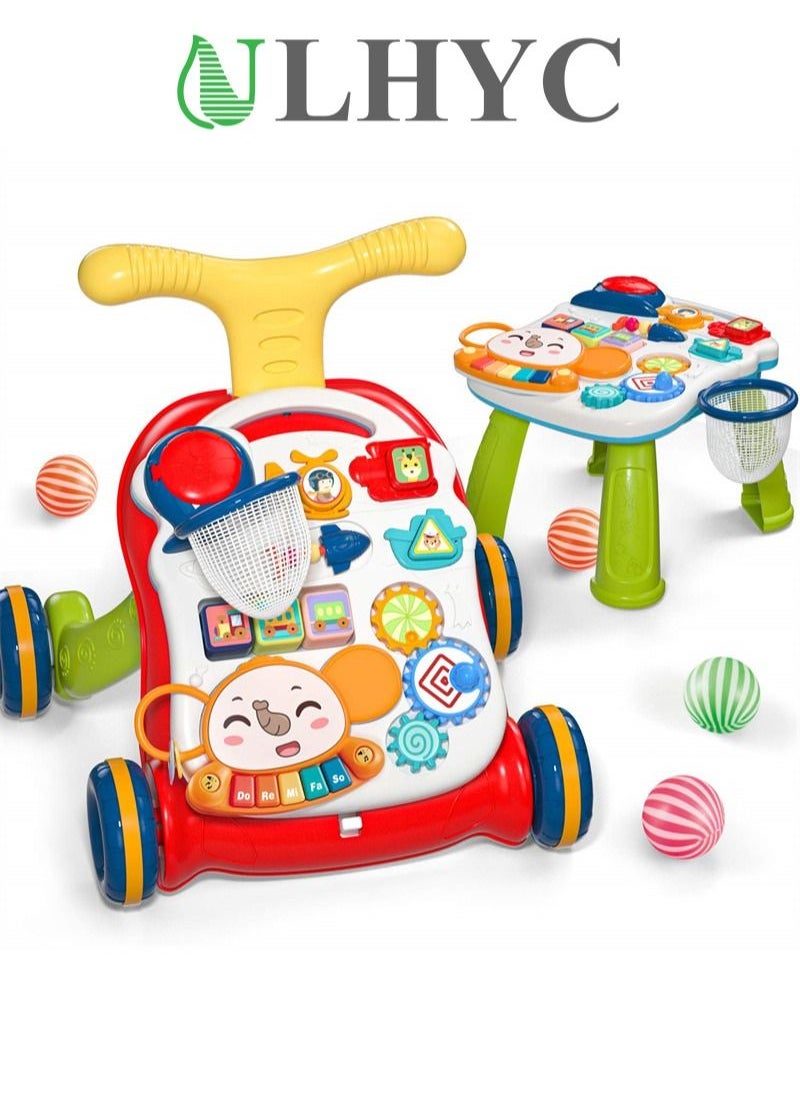 ULHYC - 2-In-1 Multifunctional Sit-To-Stand Early Educational Child Activity Center Learning Baby Walker With Removable Play Panel, Music Learning Toy - Image 1
