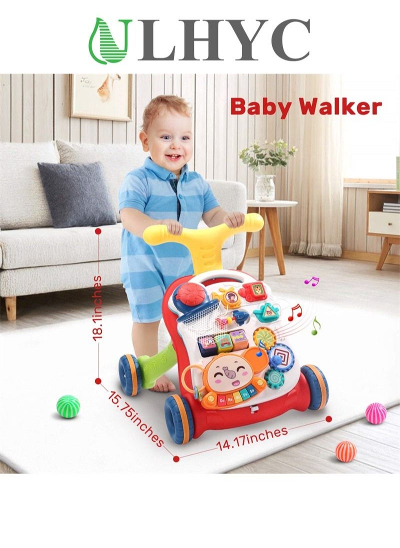 ULHYC - 2-In-1 Multifunctional Sit-To-Stand Early Educational Child Activity Center Learning Baby Walker With Removable Play Panel, Music Learning Toy - Image 1
