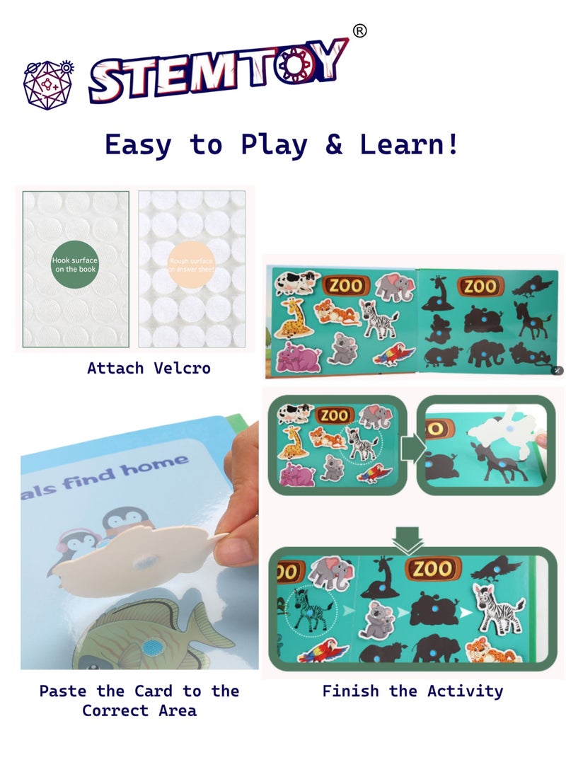 STEMTOY Quiet Book Busy Book for Toddlers, Montessori Homeschool Preschool STEM/ STEAM Educational Toy, Interactive Early Learning Activity, Sensory Cognitive Development Fine Motor Skills, Portable Washable Travel Gift for Babies Kids Boys Girls Ages 3-6, Animal Theme - Image 3