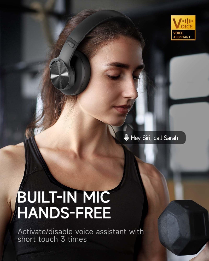 Picun B8 Bluetooth Headphones, 120H Playtime Headphones Wireless Bluetooth with 3 EQ Modes, Low Latency, Hands-Free Calls, Over Ear Headphones for Travel Home Office Cellphone PC Black - Image 4