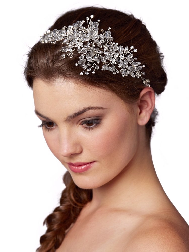 Mariell Couture Crystal Spray Bridal Headpiece Hair Vine - Wedding Hairband Glam - Image 1