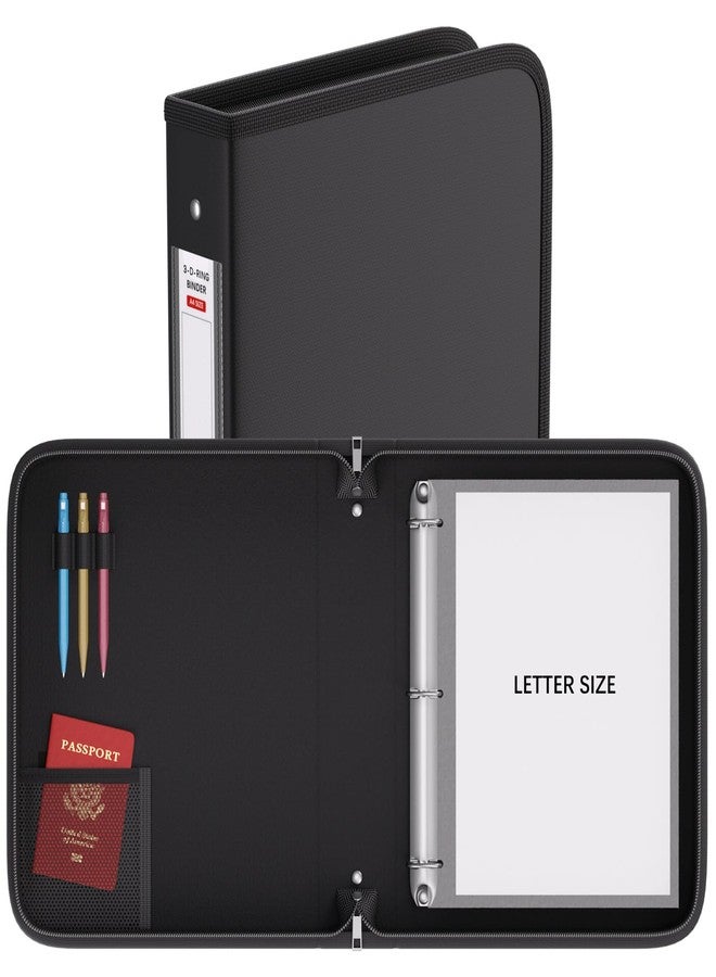 ZOOPIP Fireproof 3 Ring Binder with Zipper, 1.5 Inch D Rings Hold up 375 Sheets of 8.5" x 11" (A4), Compatible with Clear Page Protectors, Built-in Net and Pen Holder(Black, 1 Pcs) - Image 3
