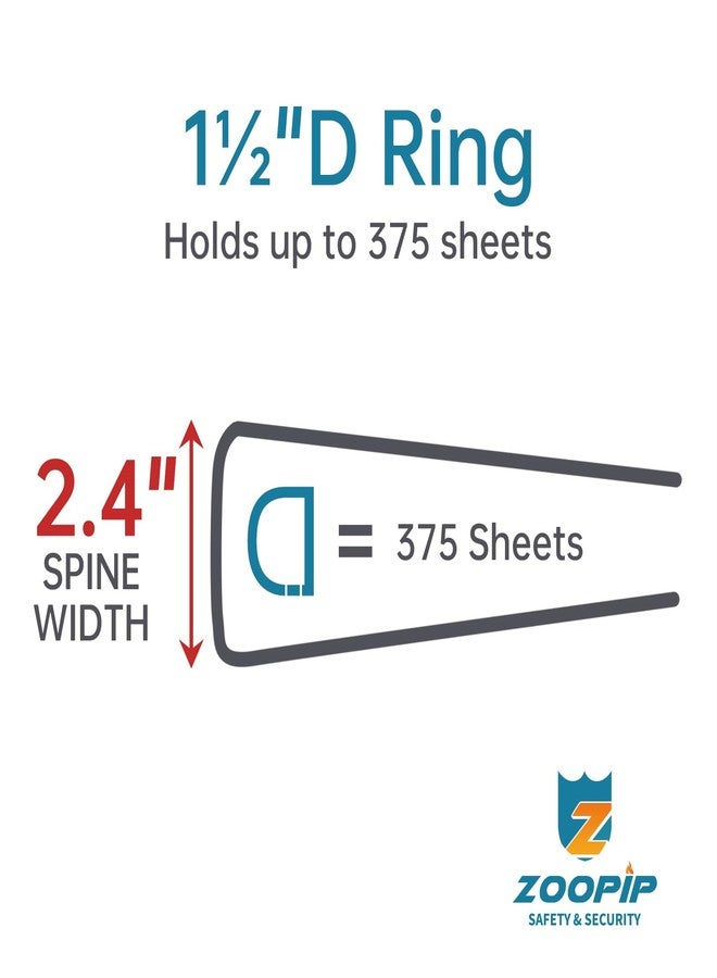 ZOOPIP Fireproof 3 Ring Binder with Zipper, 1.5 Inch D Rings Hold up 375 Sheets of 8.5" x 11" (A4), Compatible with Clear Page Protectors, Built-in Net and Pen Holder(Black, 1 Pcs) - Image 4