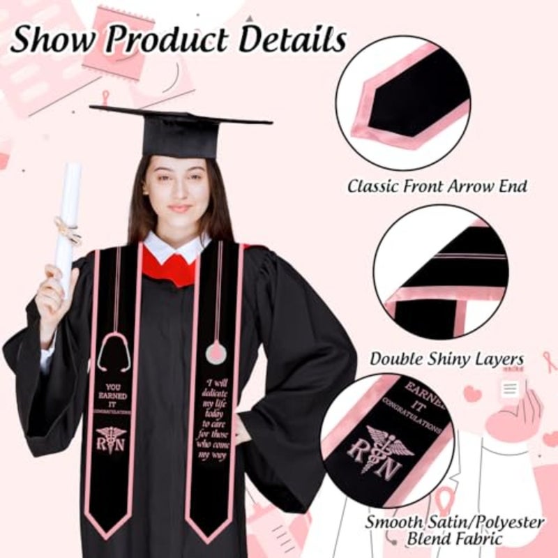 Nurse Graduation Sash Pink Black Nursing Sash Scarf Graduation Decorative Long Stole for Graduates Nurse Day Congrats Grad Celebration Party Decor Gift Supplies, 5.1 x 70.9 Inch - Image 3